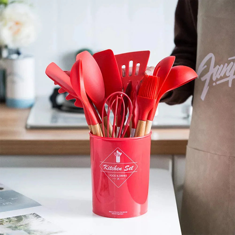 Moderndition™ - 12-Piece Silicone Kitchen Utensil Set with Wooden Handles