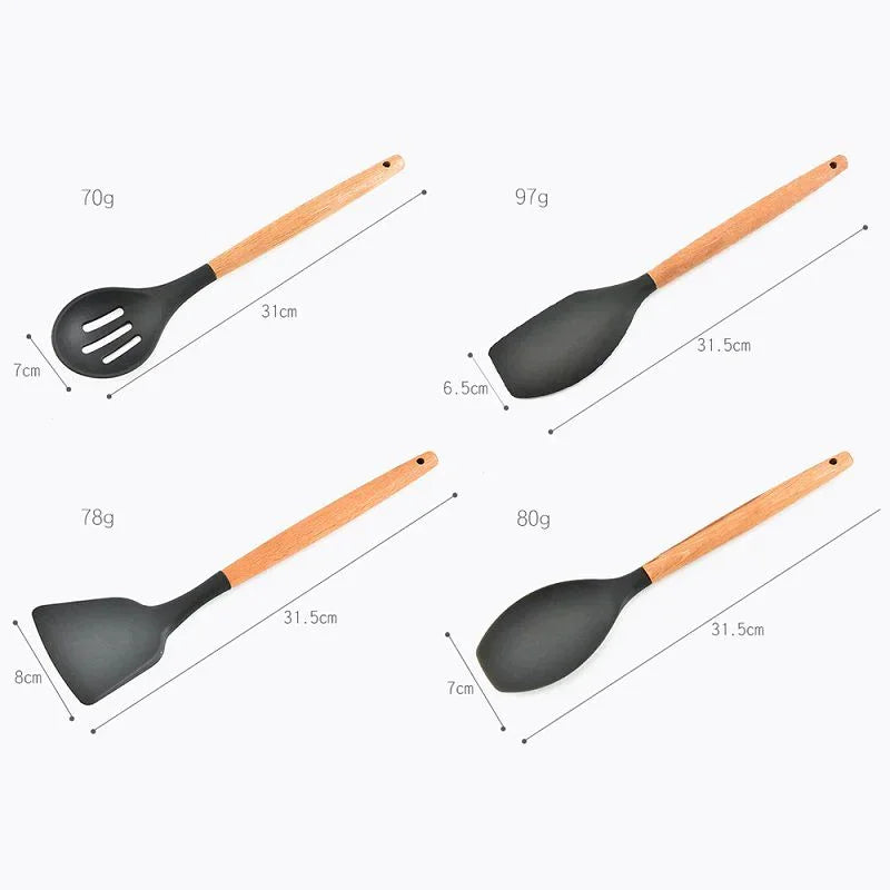 Moderndition™ - 12-Piece Silicone Kitchen Utensil Set with Wooden Handles