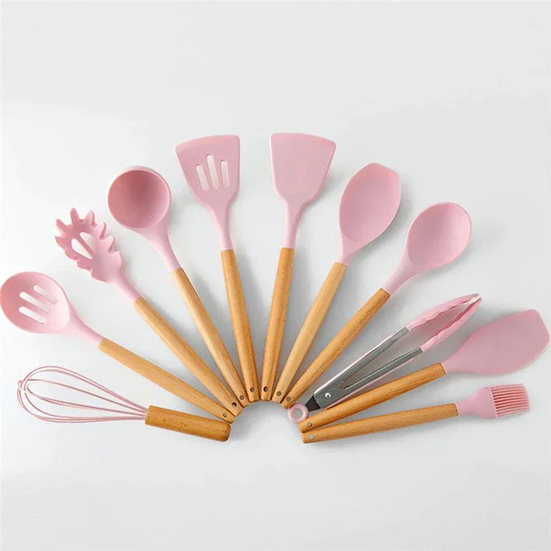 Moderndition™ - 12-Piece Silicone Kitchen Utensil Set with Wooden Handles