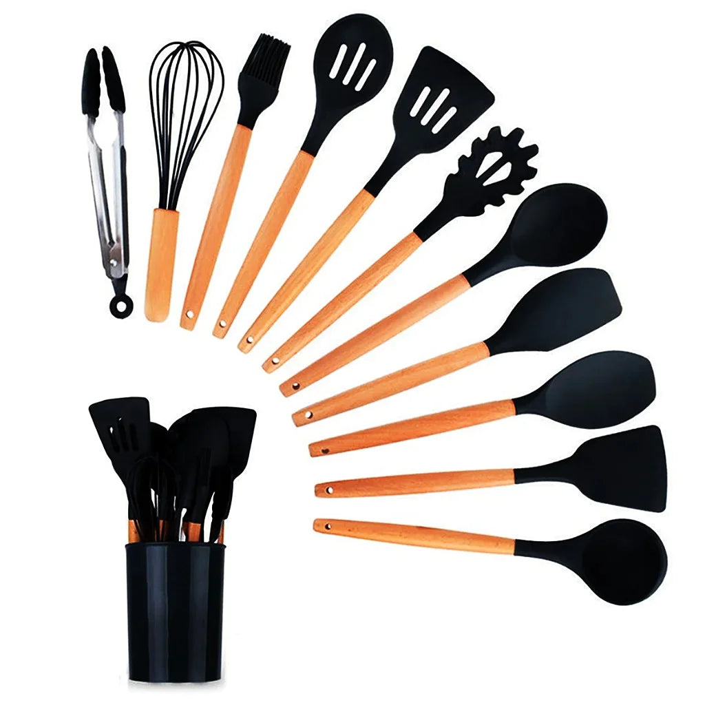 Moderndition™ - 12-Piece Silicone Kitchen Utensil Set with Wooden Handles