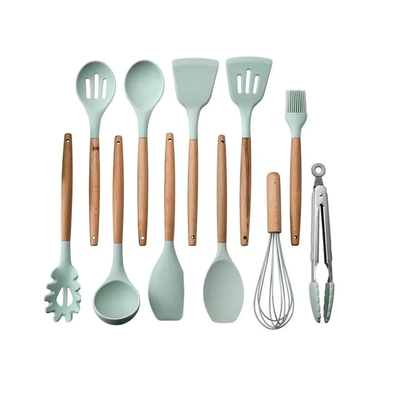 Moderndition™ - 12-Piece Silicone Kitchen Utensil Set with Wooden Handles