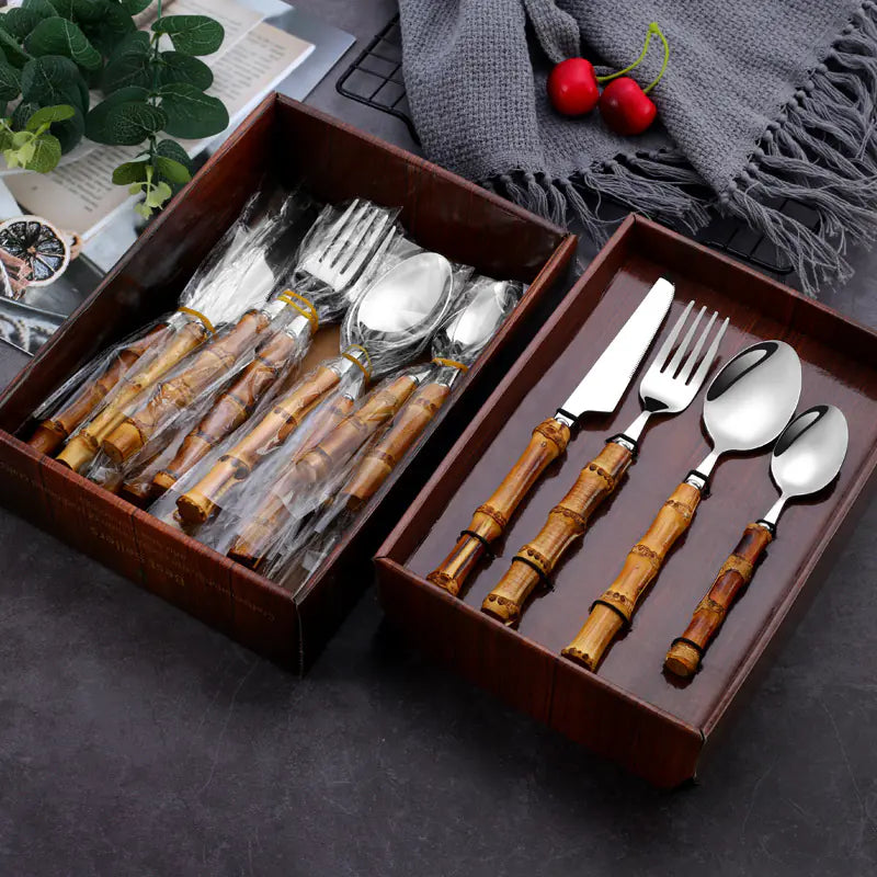 Moderndition ™ - Elegant Bamboo Stainless Cutlery Set