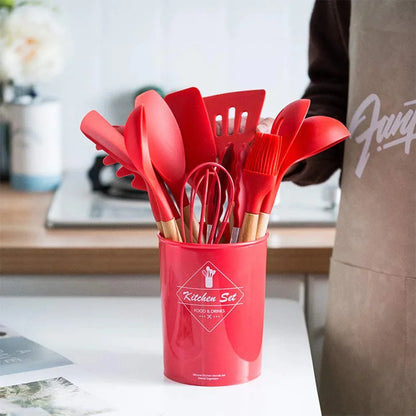 Moderndition™ - 12-Piece Silicone Kitchen Utensil Set with Wooden Handles